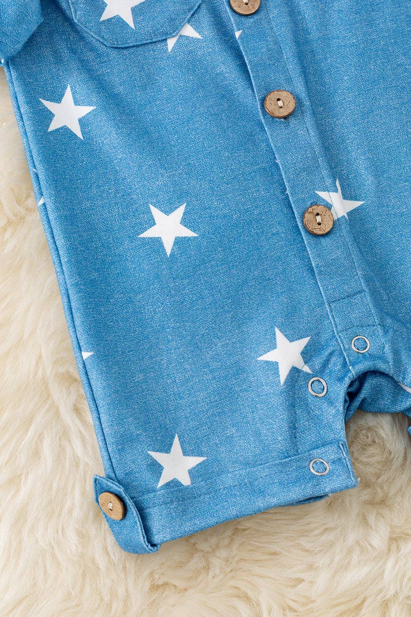 Star Printed Baby Boy Romper with Snaps