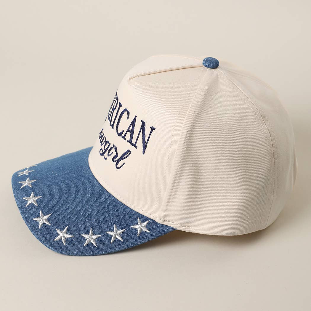 AMERICAN COWGIRL Embroidered Star Denim Trucker Hat: DK DENIM/NAVY / One Size