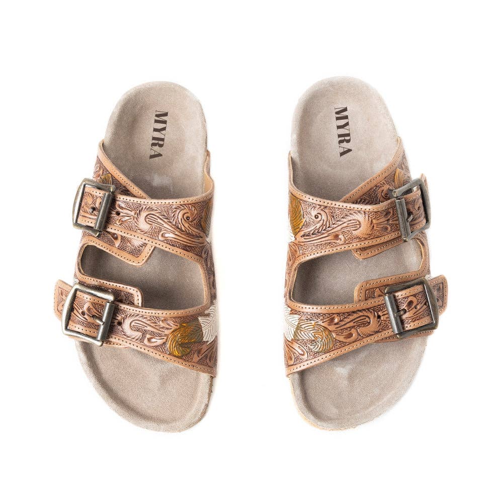Real Leather Falling Feather Sandals In Dark Brown