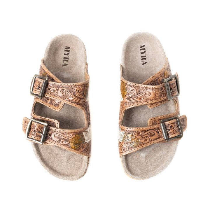 Real Leather Falling Feather Sandals In Dark Brown