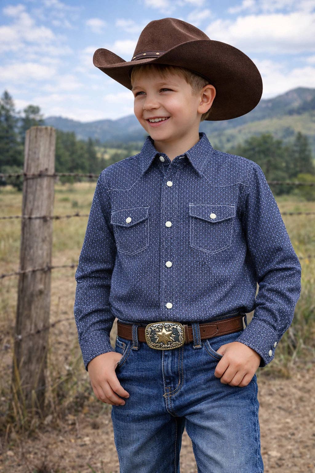 Boys Premium Cotton Western Snaps Long Sleeves Shirts with Stretch