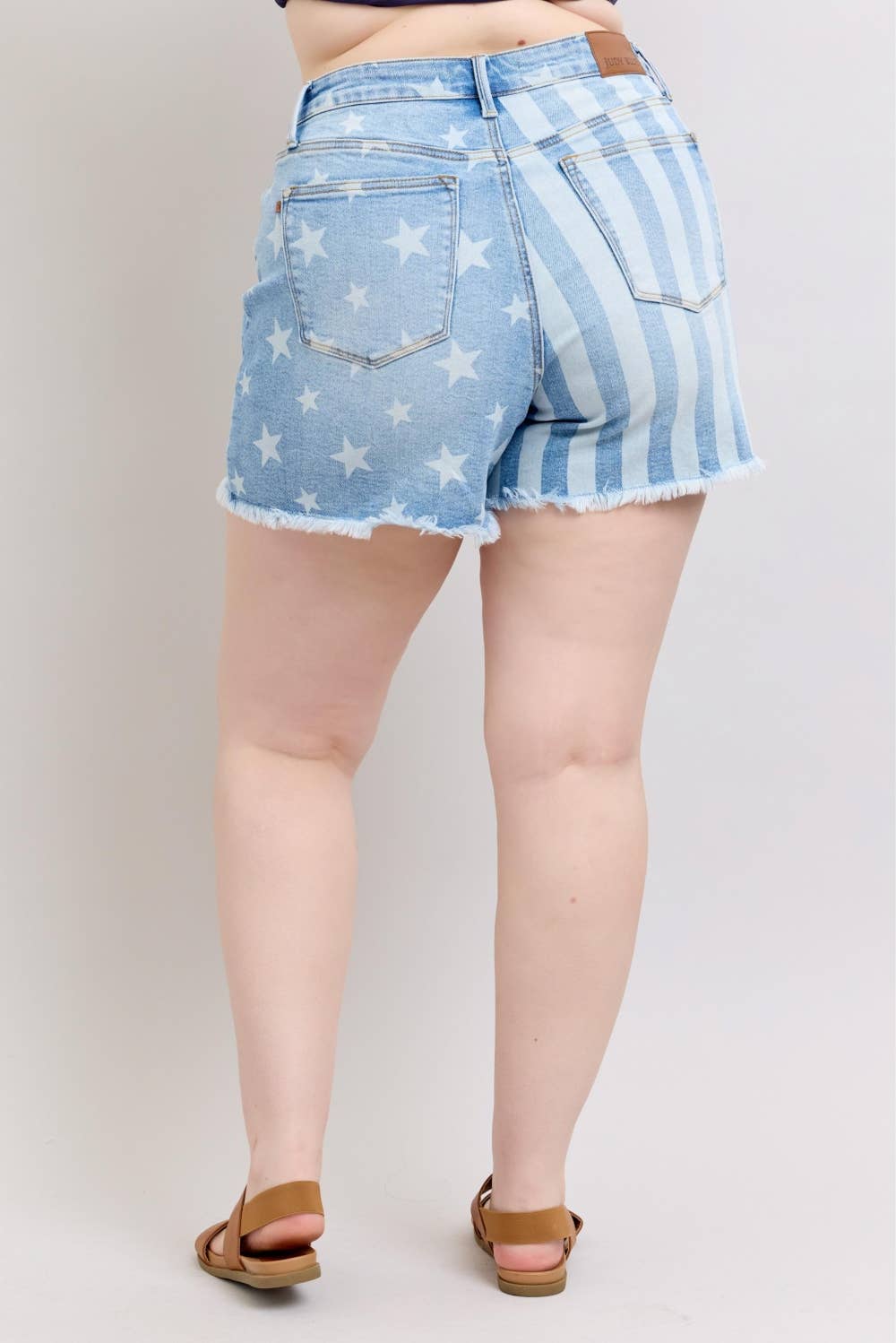 MR Star & Stripe Bleach Discharge Fray Hem Shorts - PLUS