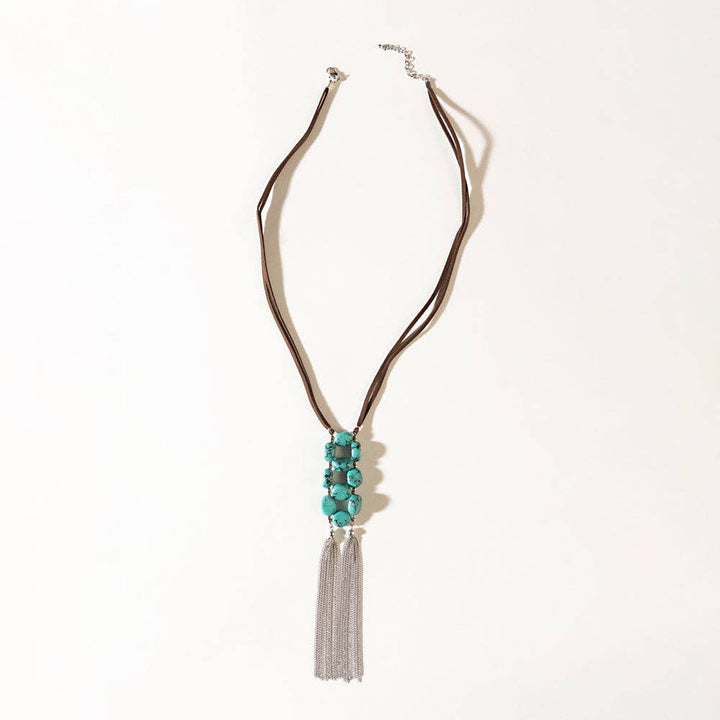 Southwestern Turquoise Silver Fringe Desert Dancer Necklace