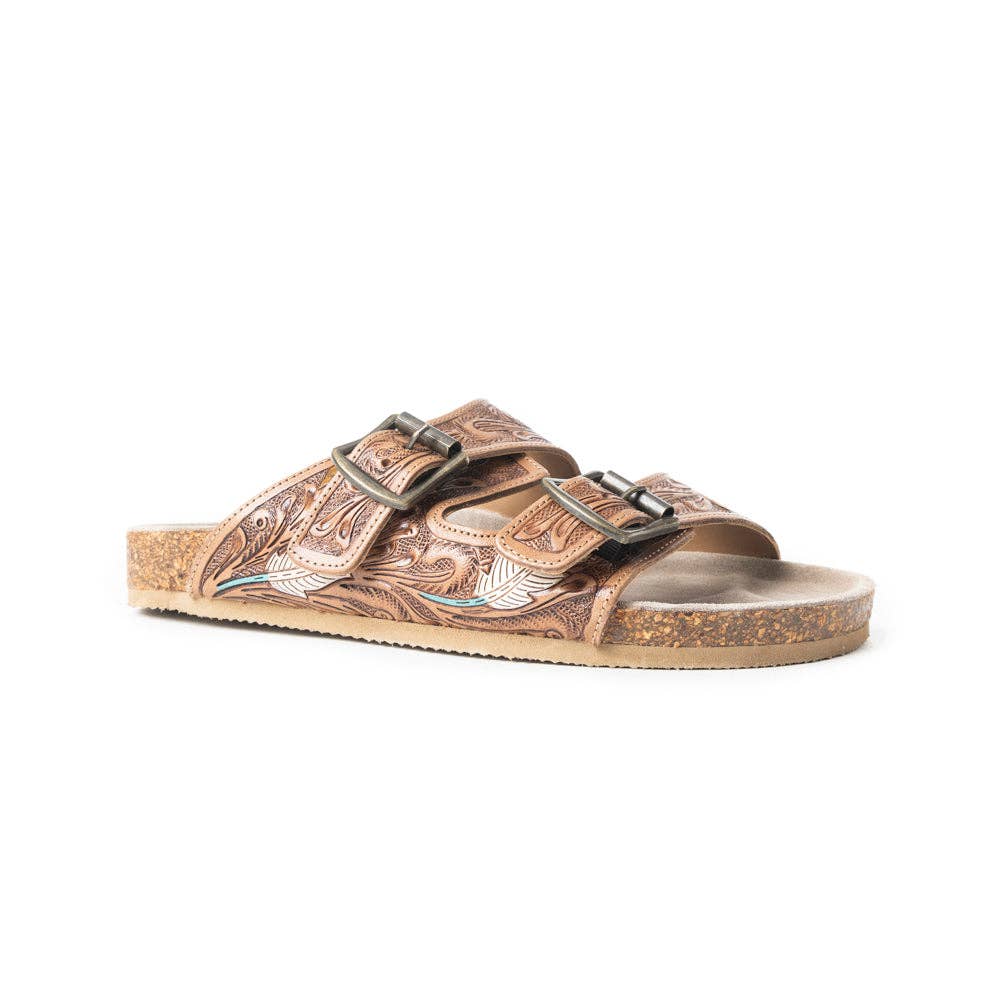 Real Leather Falling Feather Sandals In Dark Brown