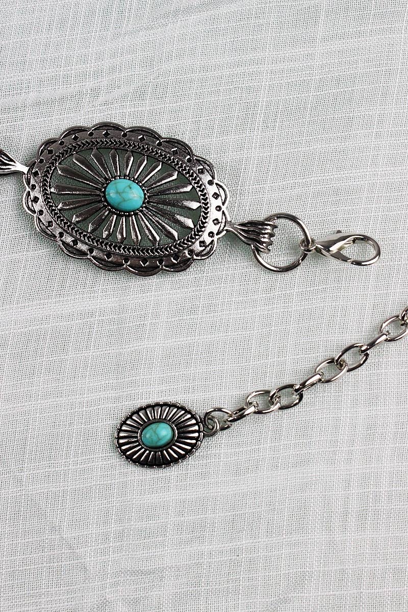 Vintage Turquoise Chain Belt – Classic Western Elegance: Antique Silver