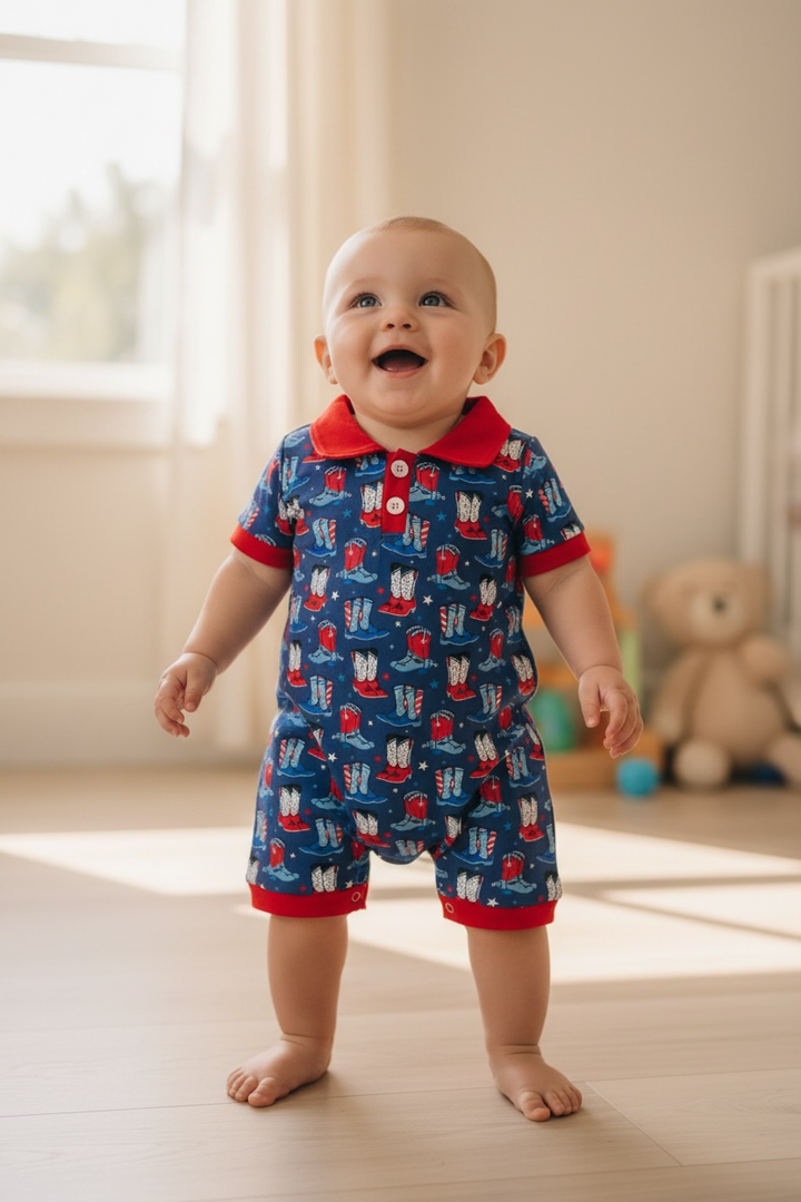 Western Patriotic Baby Romper with Snaps