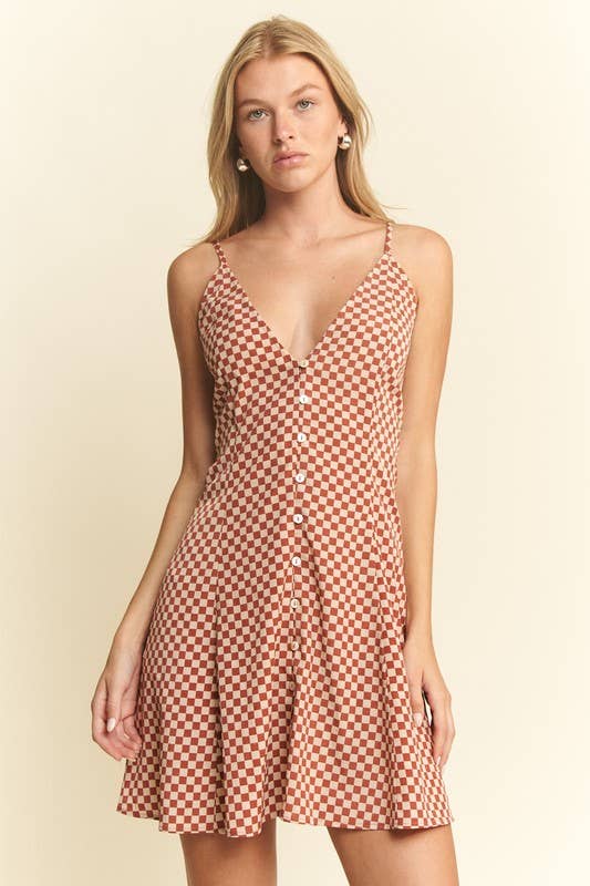 CHECKERED SLEEVELESS DRESS: PEACH