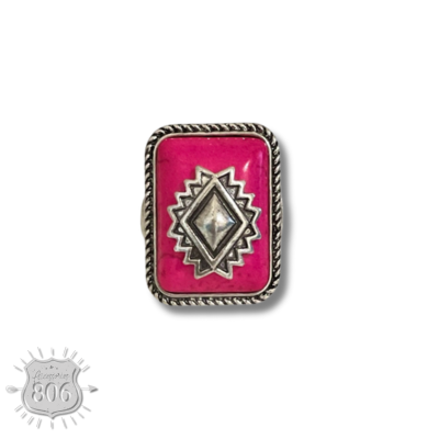 Rectangle aztec stone ring - LC: Fuchsia