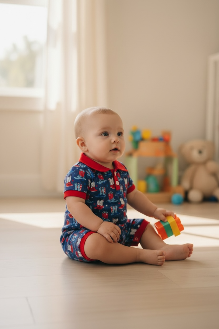 Western Patriotic Baby Romper with Snaps