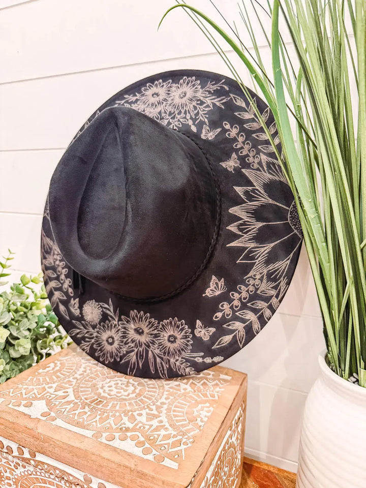 Floral Print Hat: Black
