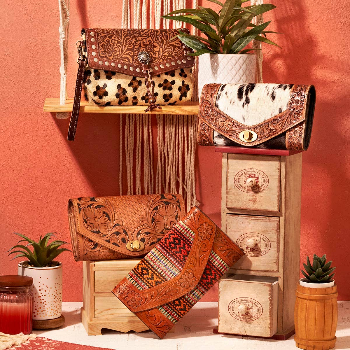 Advent Hand Tooled Leather Wallet With Rfid Protection And Card Slots