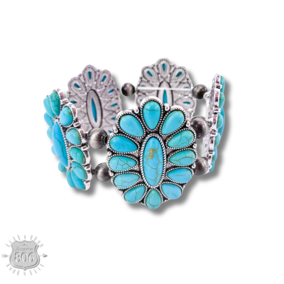 Western oval flower stretch bracelet - LC: Turquoise