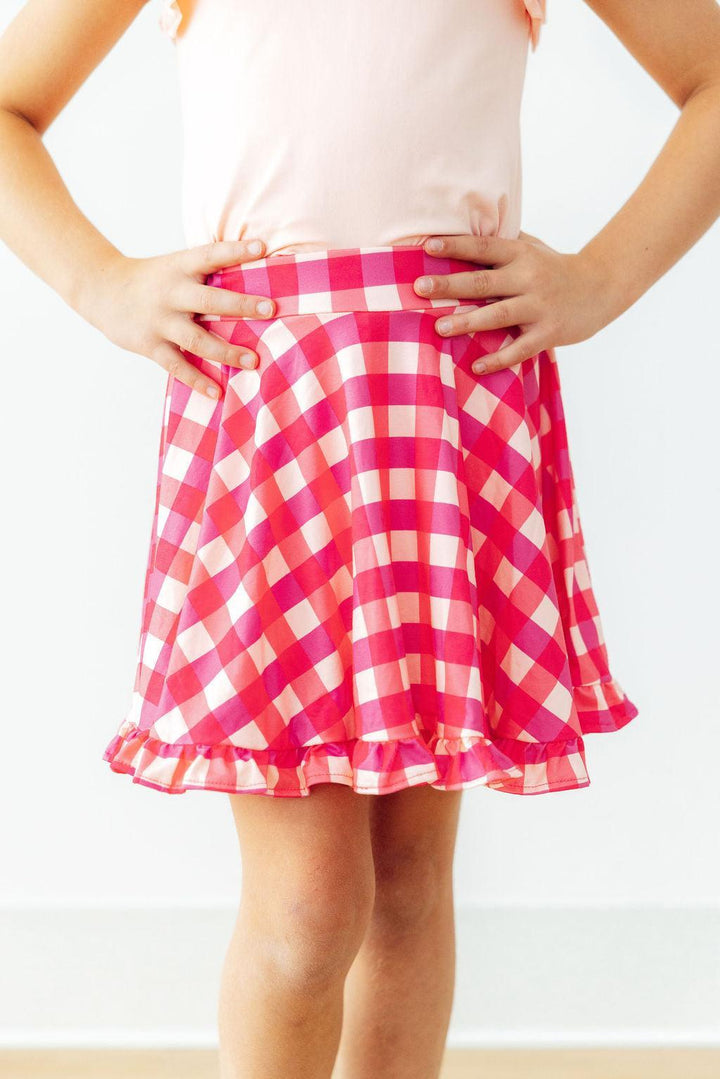 Hot Pink Gingham Ruffle Twirl Skort