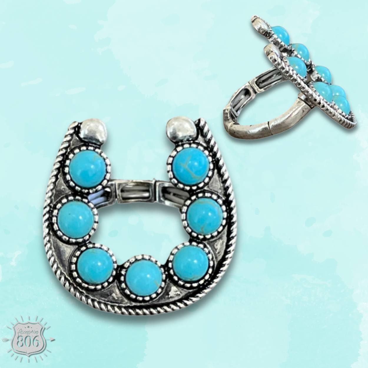 Stone horseshoe stretch ring: Turquoise