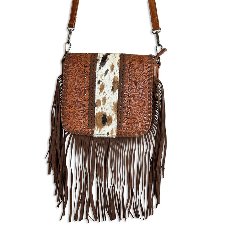 Brown Cowhide Western Crossbody Fringe Bag