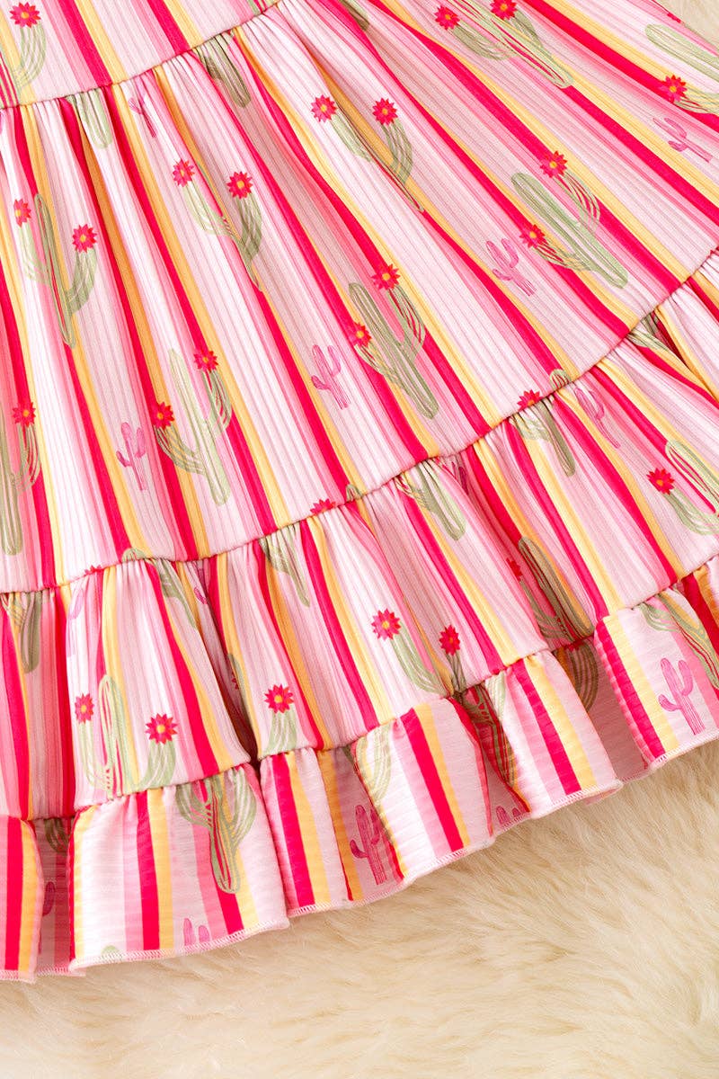 Multi-Color stripe & cactus printed dress