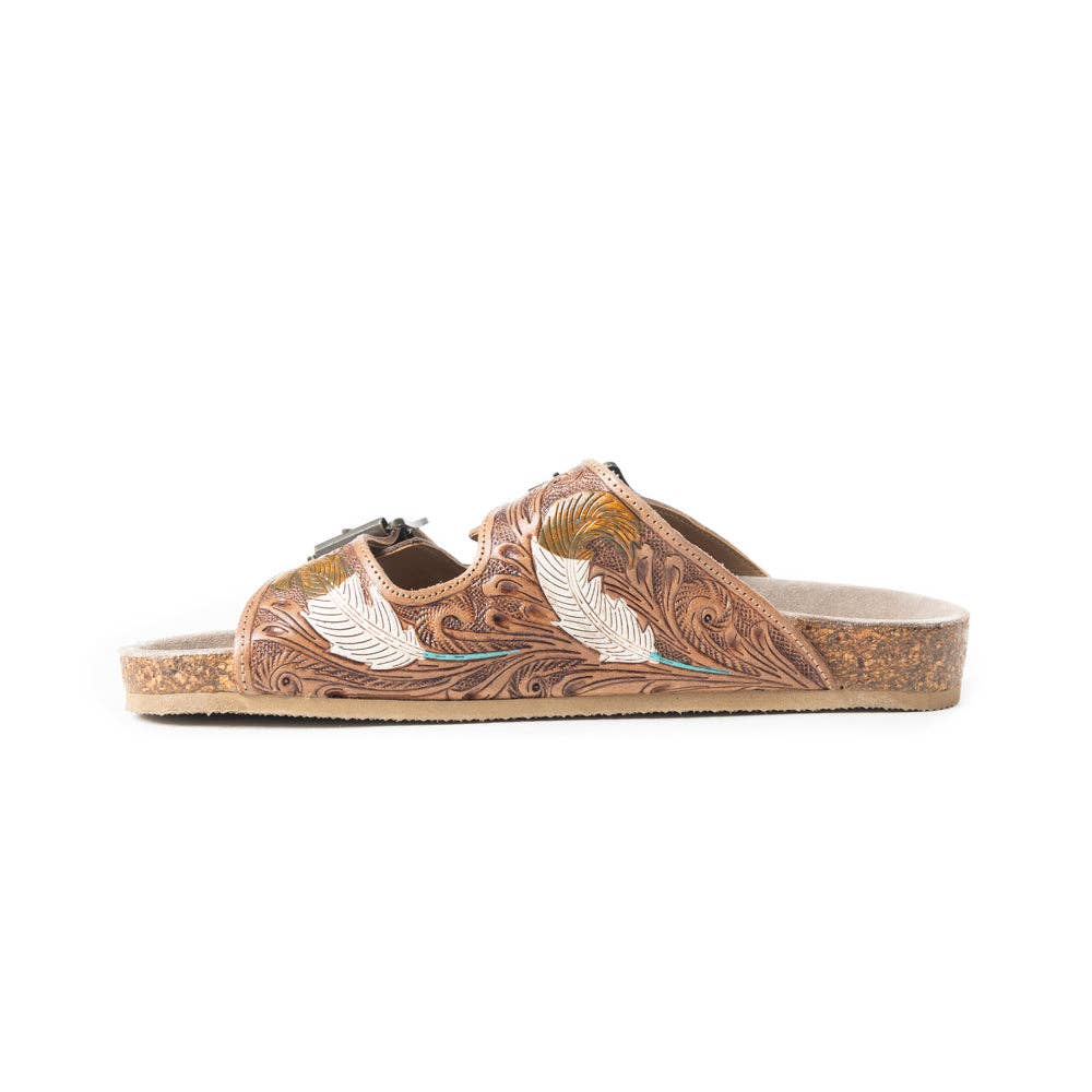 Real Leather Falling Feather Sandals In Dark Brown