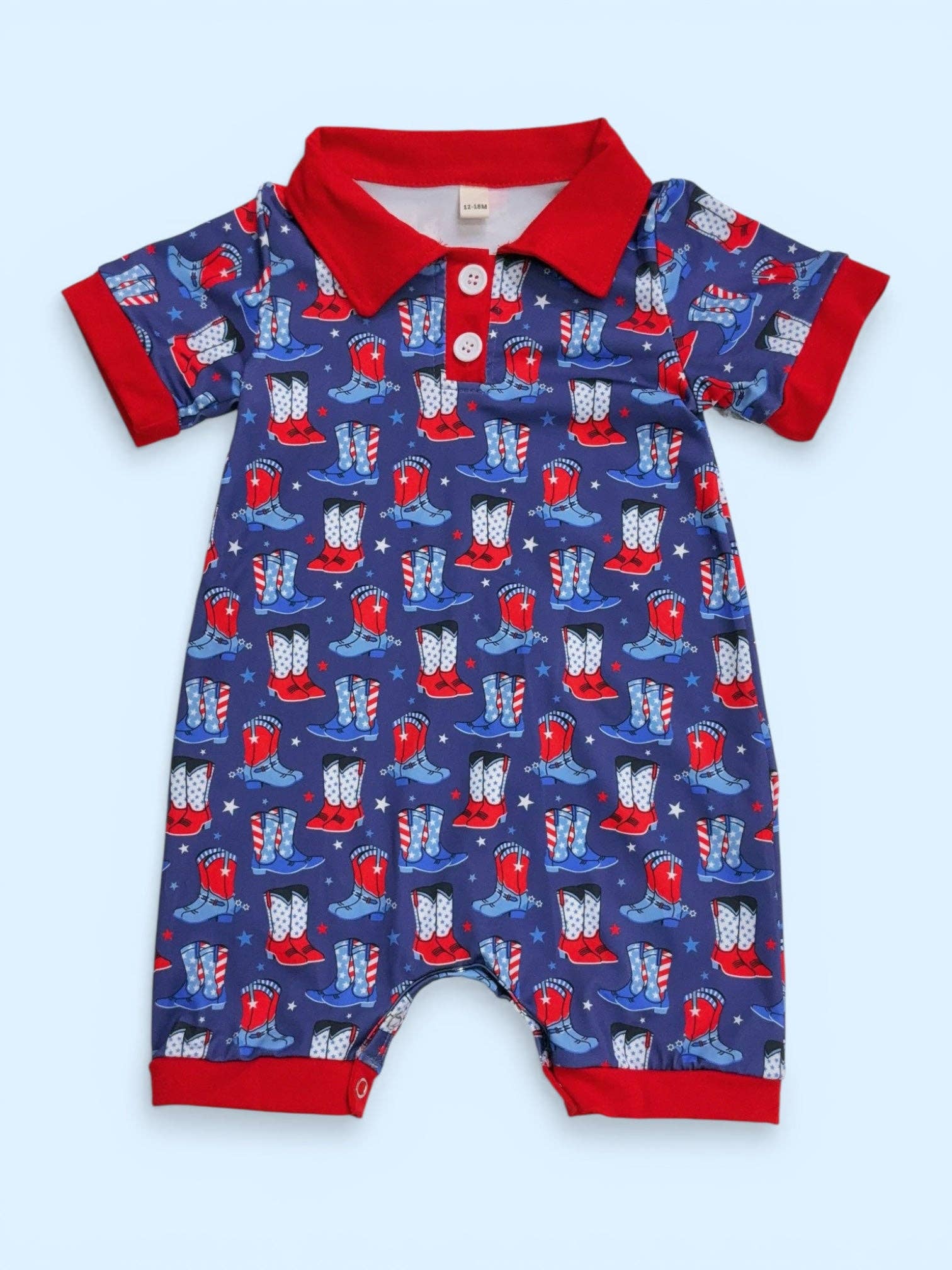 Western Patriotic Baby Romper with Snaps