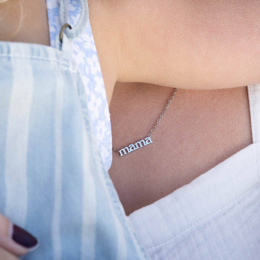 18K Gold PVD Stainless Steel Mama Charm Necklace: Gold