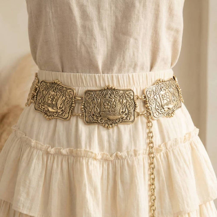 Gold Western Engraved Cowboy Boot Chain Belt