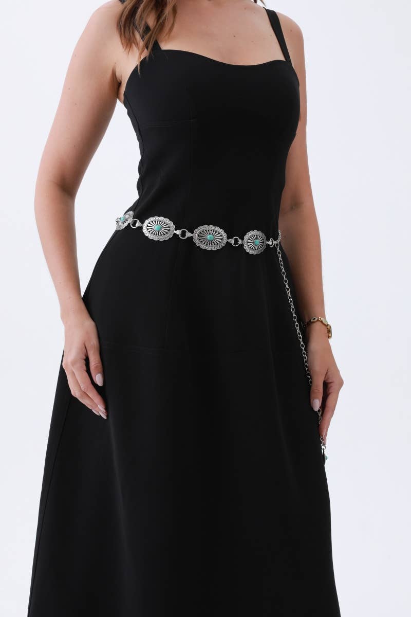 Vintage Turquoise Chain Belt – Classic Western Elegance: Antique Silver