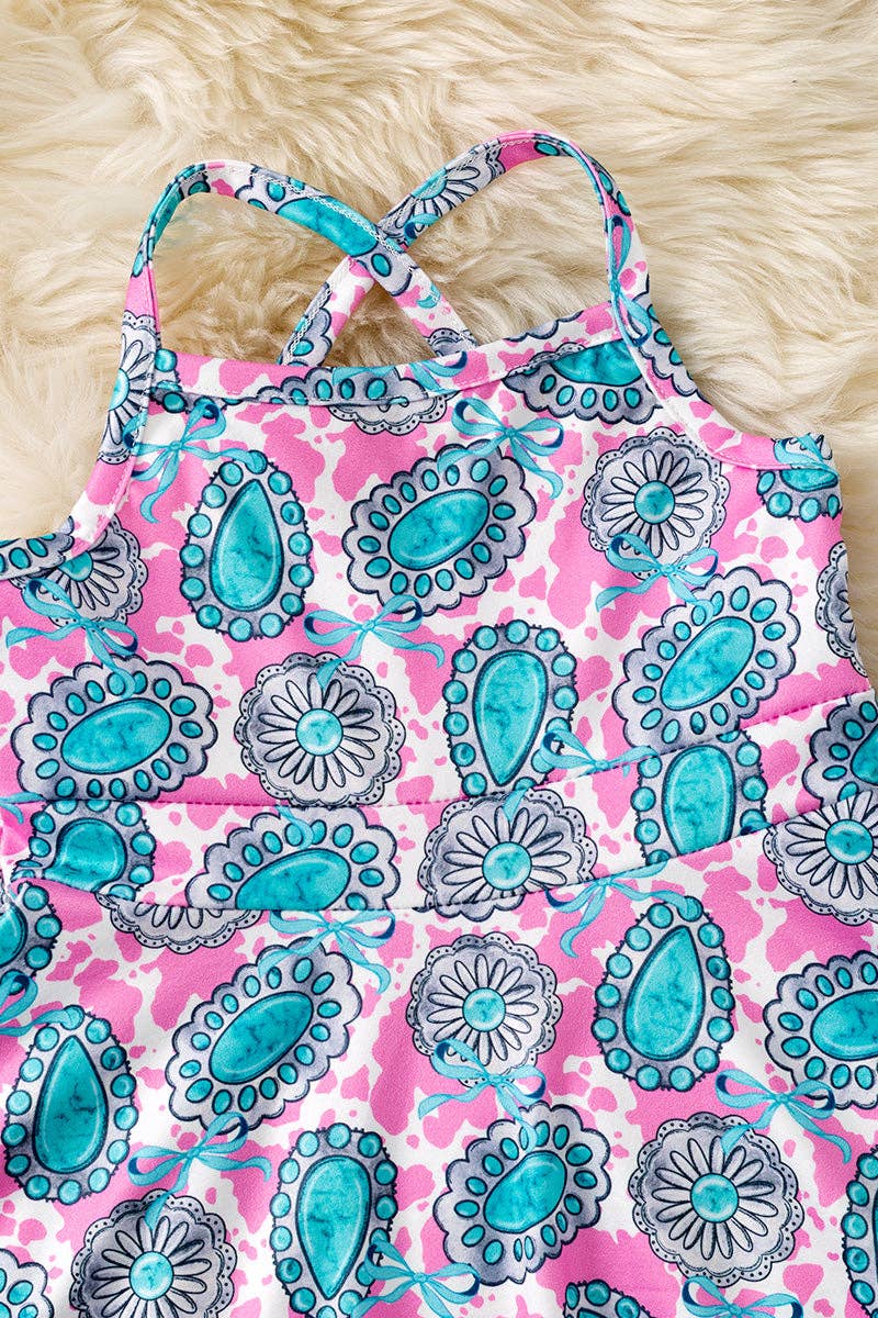Concho & pink cow printed ruffle hem twirl dress