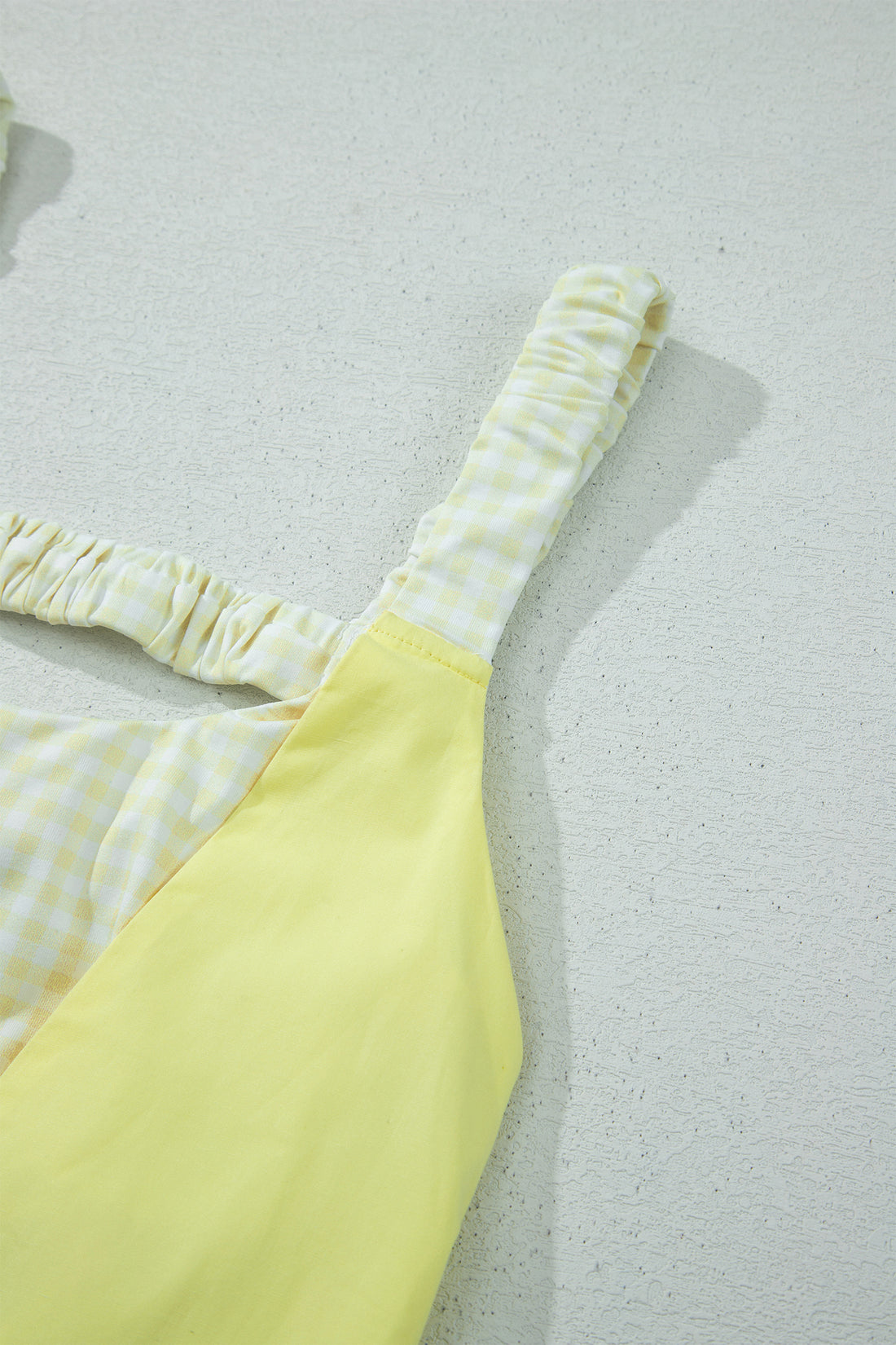 Yellow Cream Faux Two Piece Gingham Contrast Patchwork Loose Mini Dress