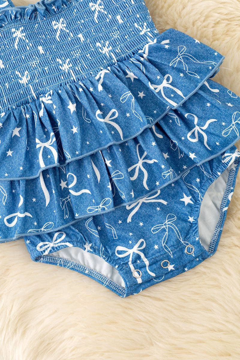 Simulated denim w/ printed bows baby bodysuit