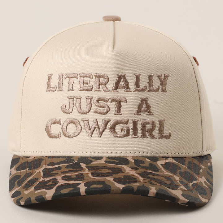LITERALLY JUST A COWGIRL Leopard Trucker Hat