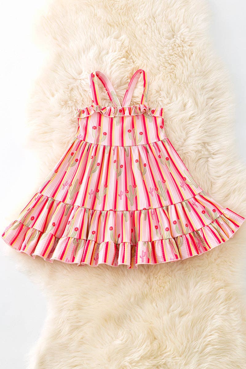 Multi-Color stripe & cactus printed dress