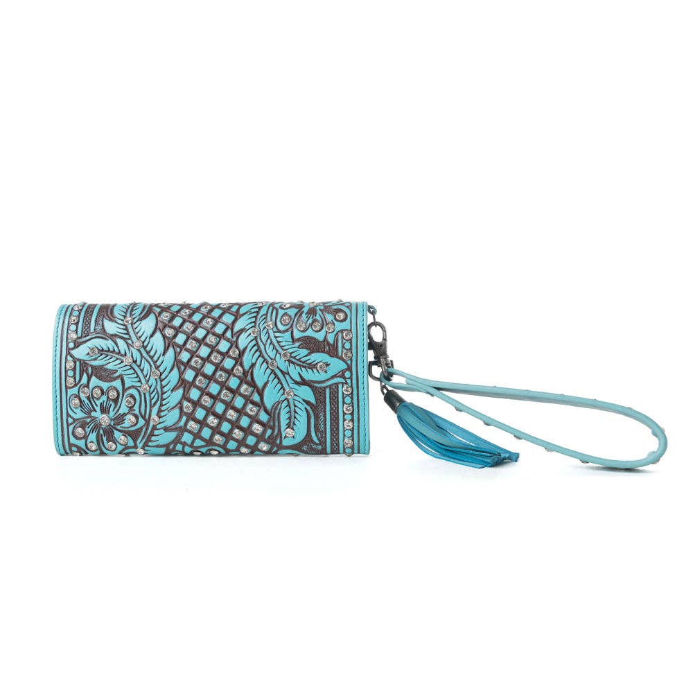 Myra Western Handtooled Leather Wallet Wildflower