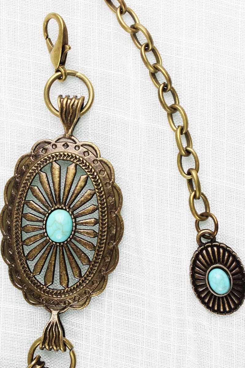 Vintage Turquoise Chain Belt – Classic Western Elegance: Antique Silver