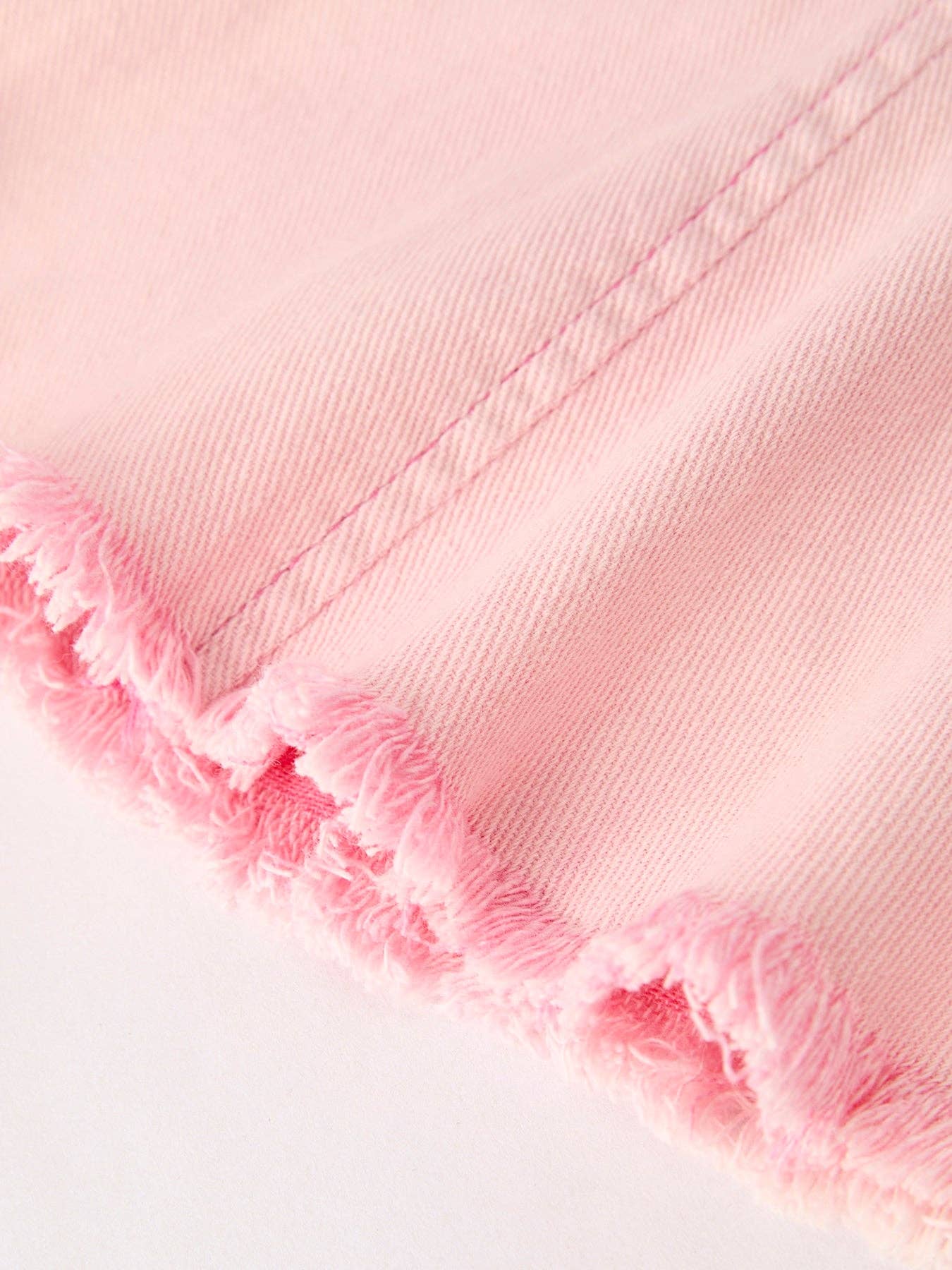 Pink Bell Bottom Jeans With Cargo Pockets And Frayed Hem Detail