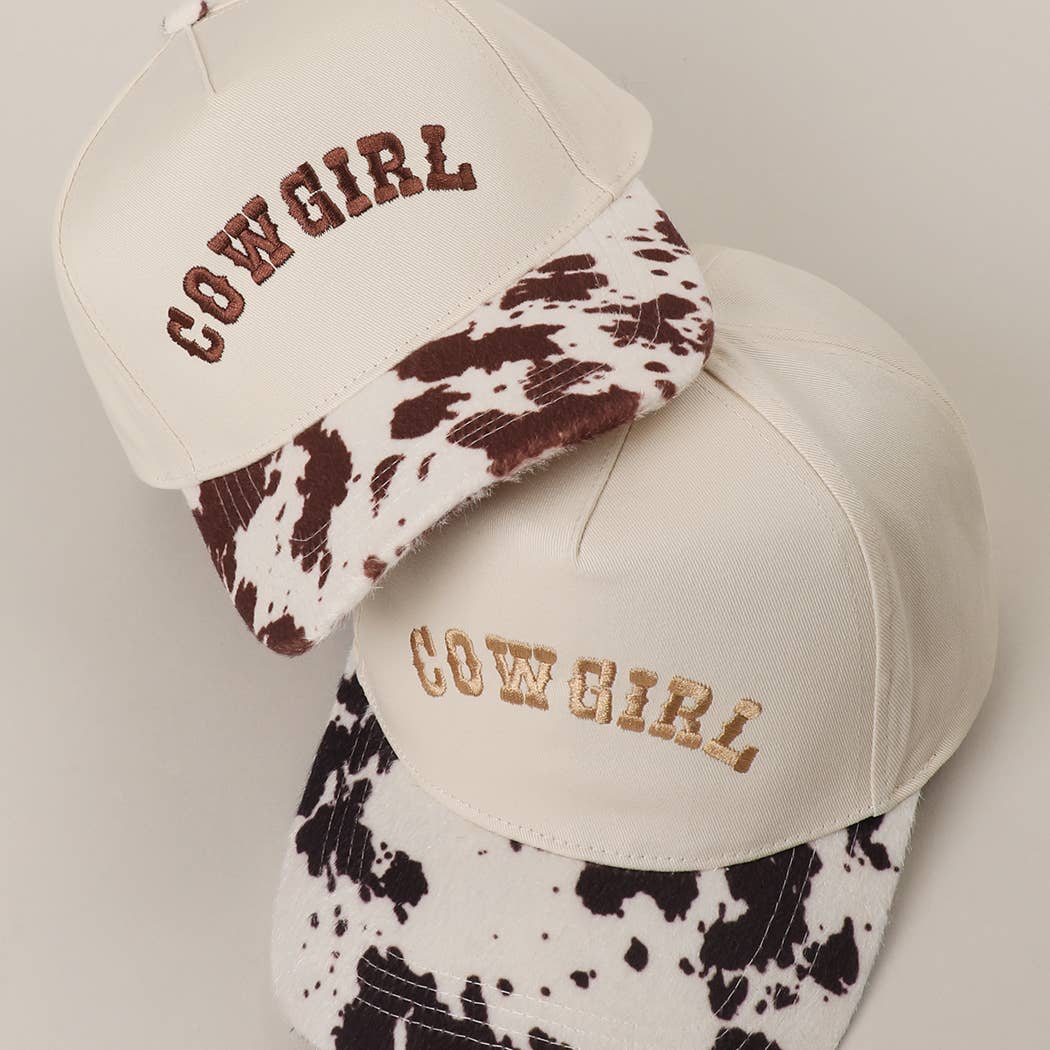 COW GIRL Embroidered Animal Print Trucker Hat