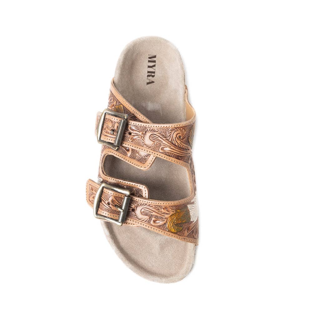 Real Leather Falling Feather Sandals In Dark Brown