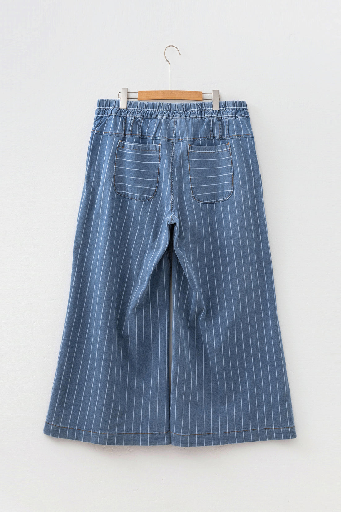 Sky Blue Stripe Plus Size Buttoned Loose Wide Leg Denim Pants