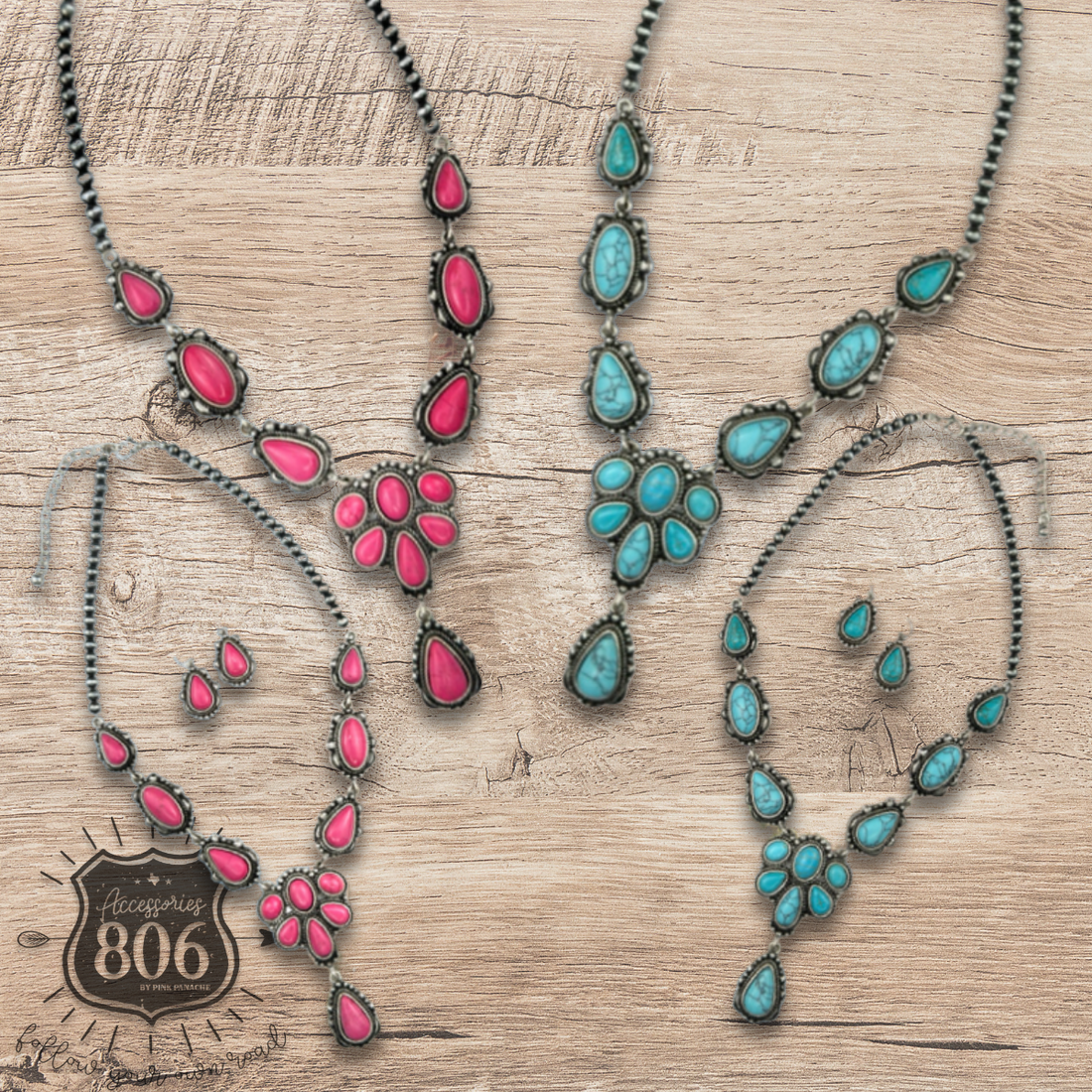 Western stone concho necklace set: Fuchsia