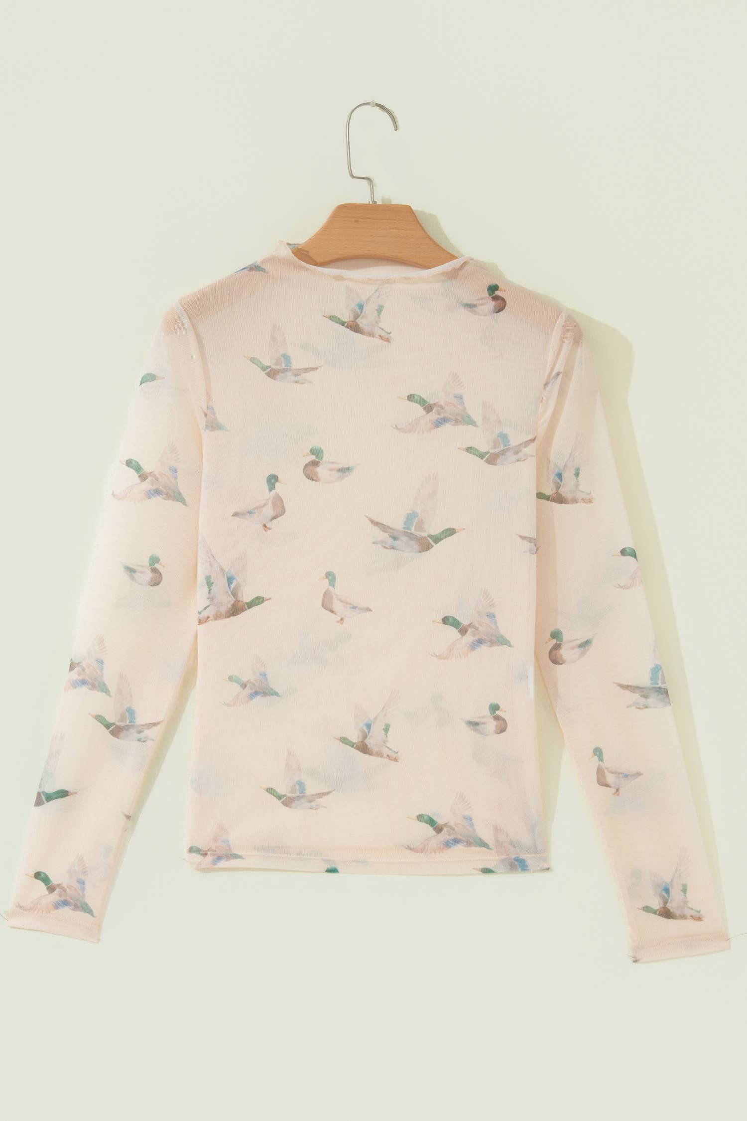 Plus Size Western Print Mock Neck Sheer Mesh Long Sleeve Top