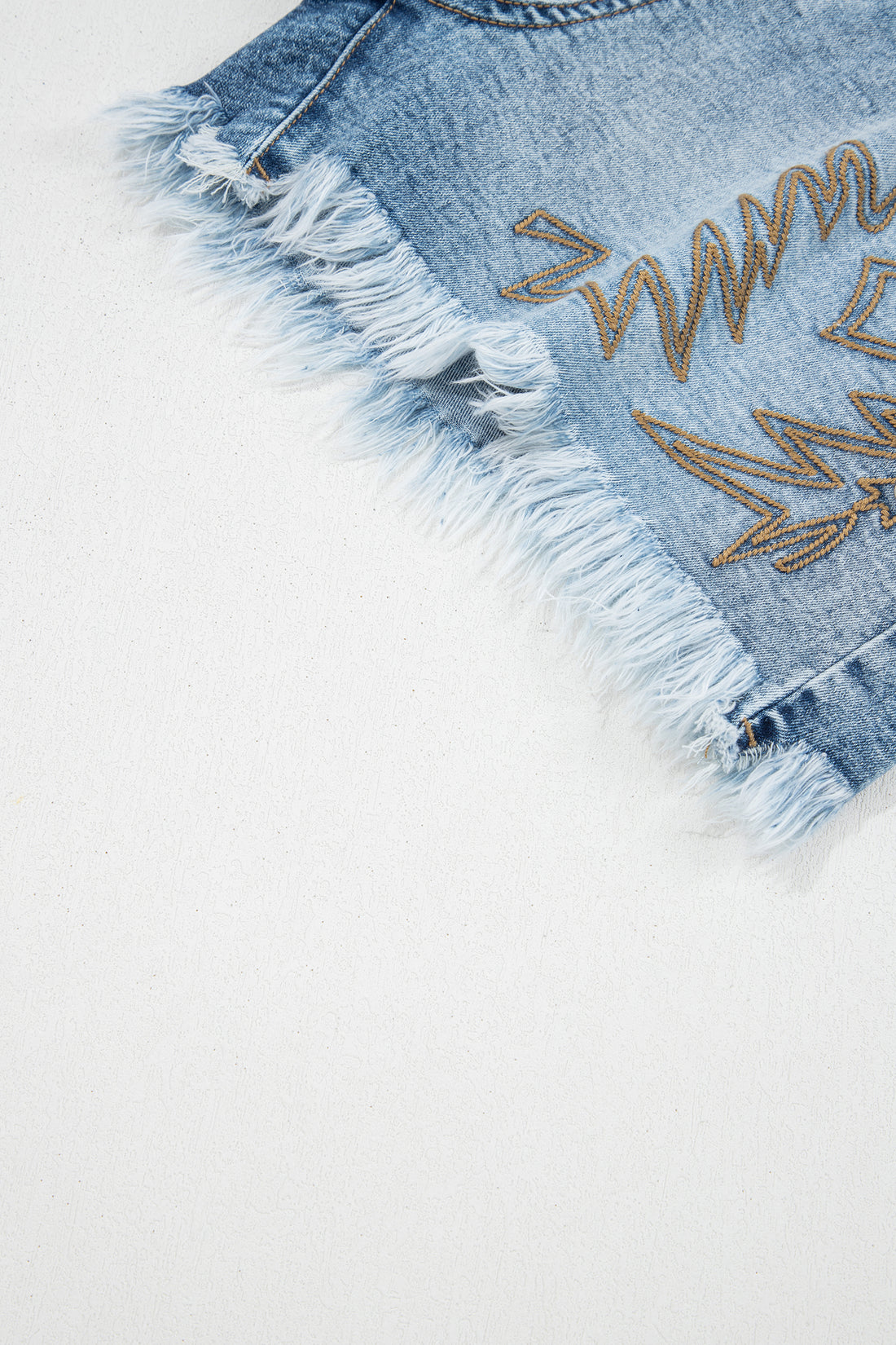 Dusk Blue Western Embroidery Stud Denim Shorts
