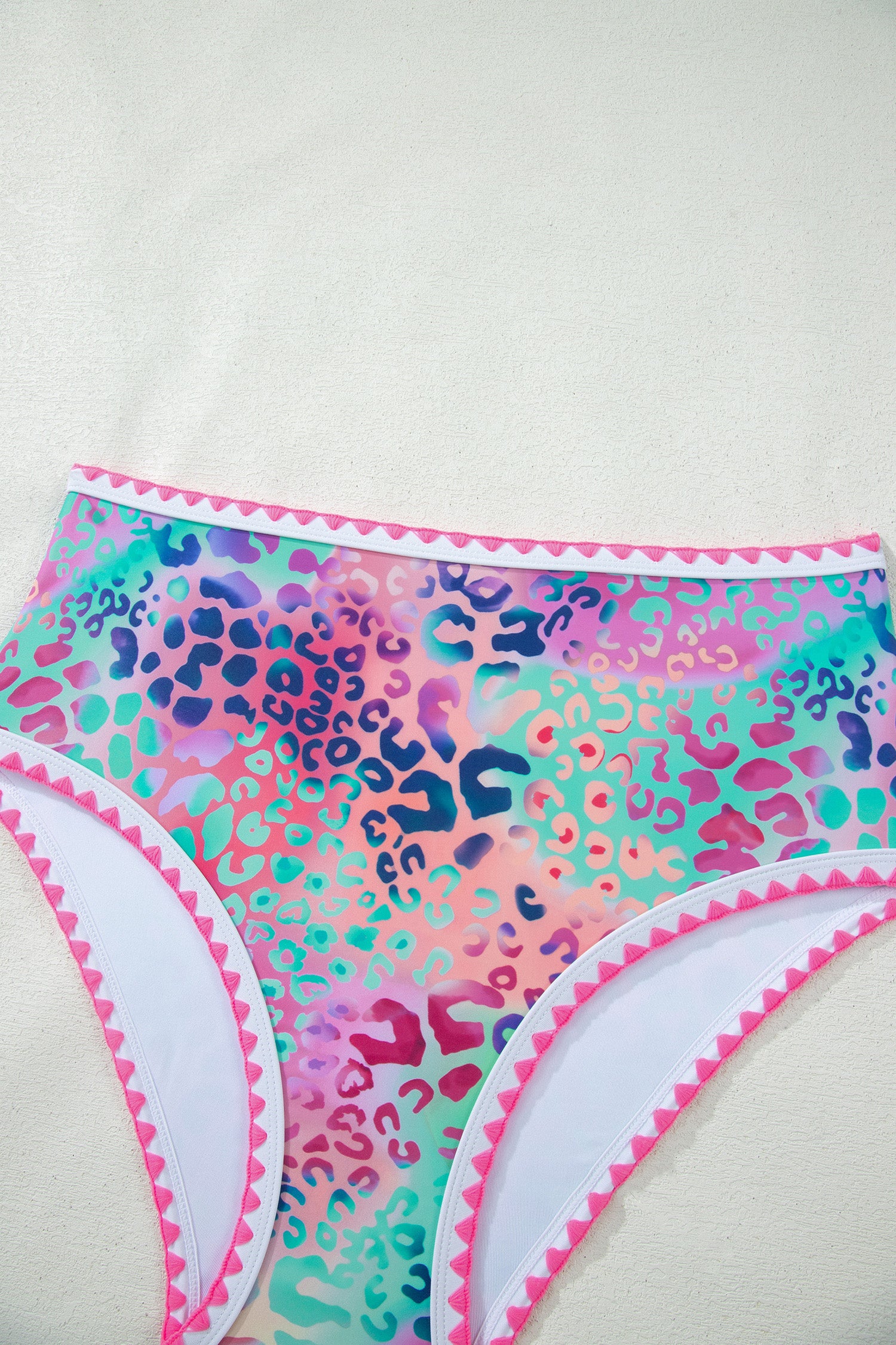 Pink Leopard Ricrac Trim Square Neck High Waist Bikini