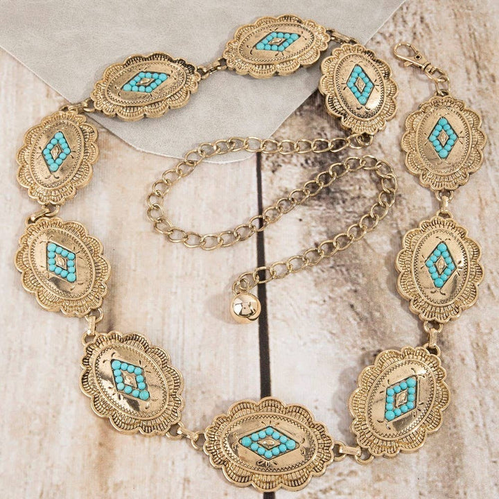 Plus Size Floral Oval Concho Disc Chain Belt