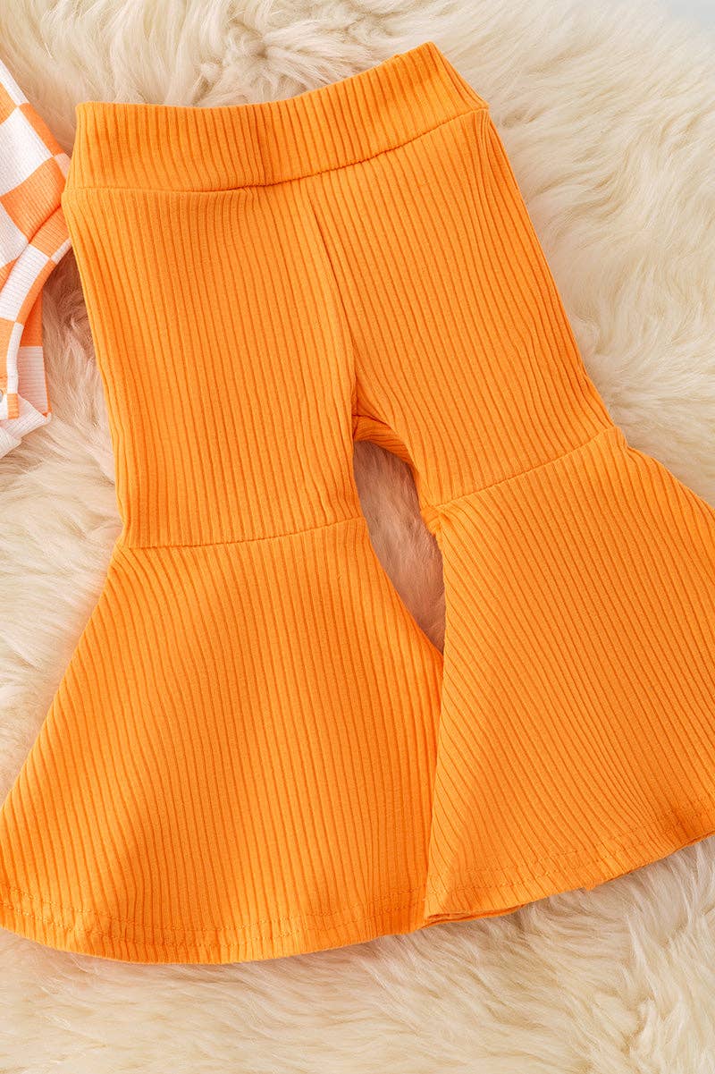Orange Checkered cold shoulder 2pc set