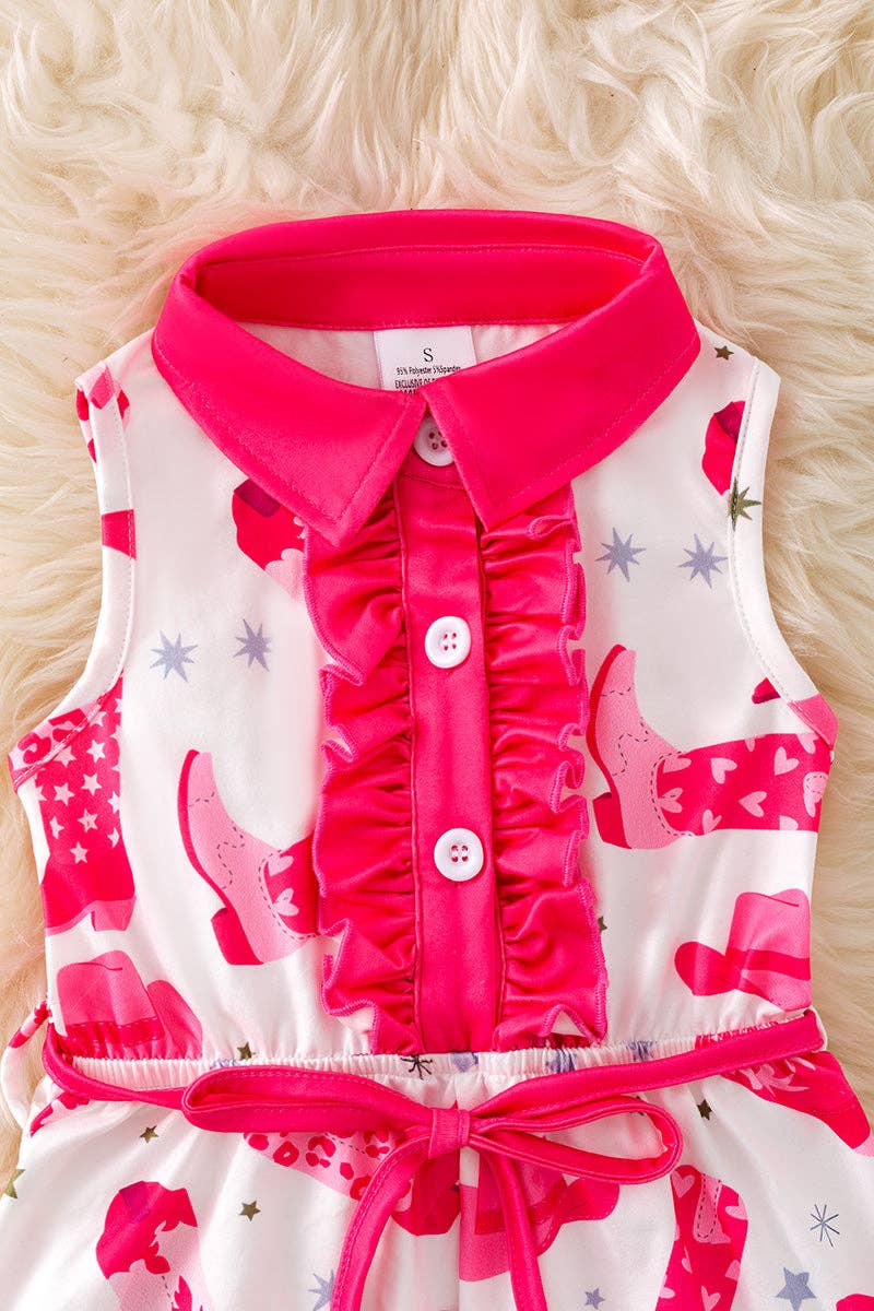 Western printed girls short romper