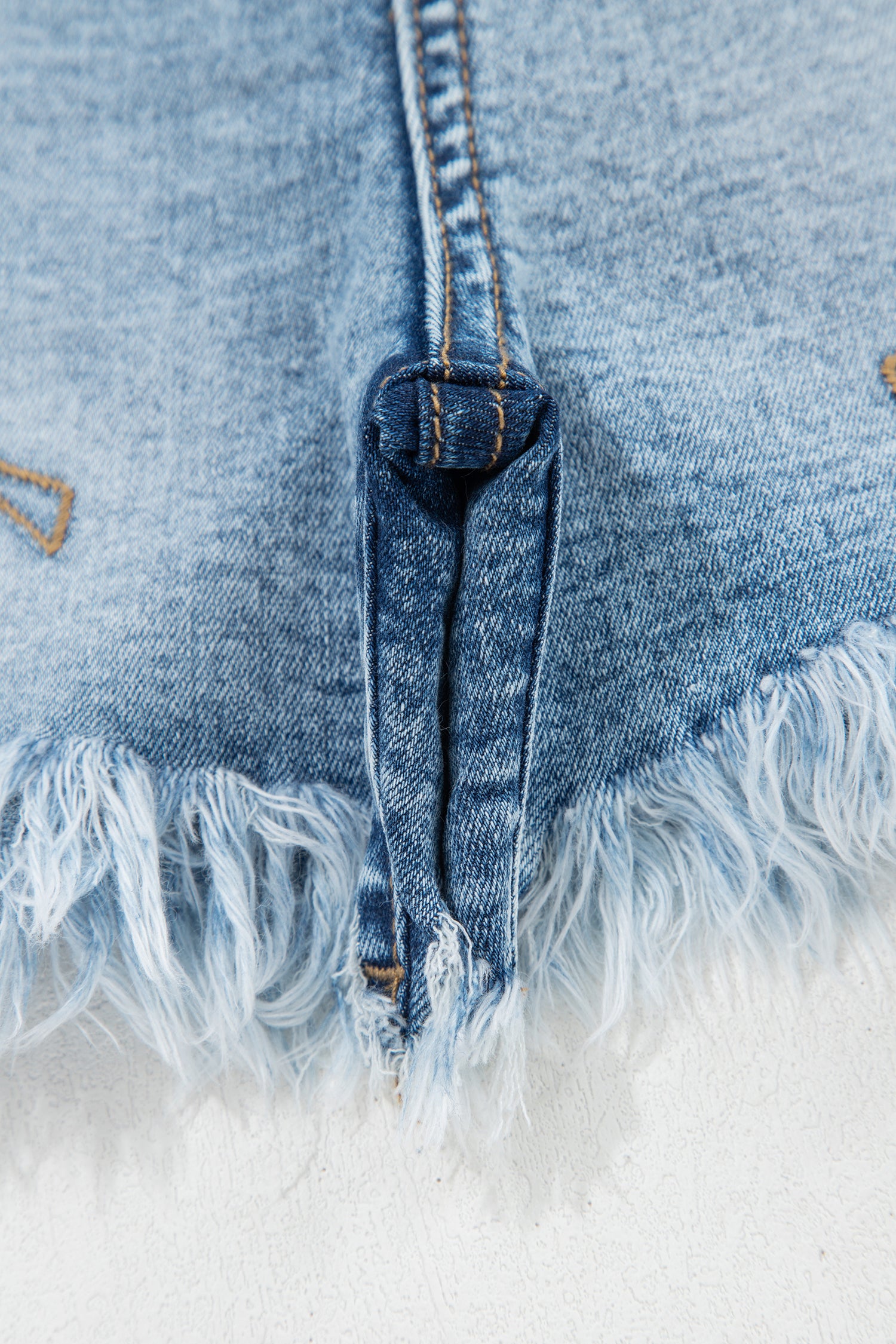 Dusk Blue Western Embroidery Stud Denim Shorts