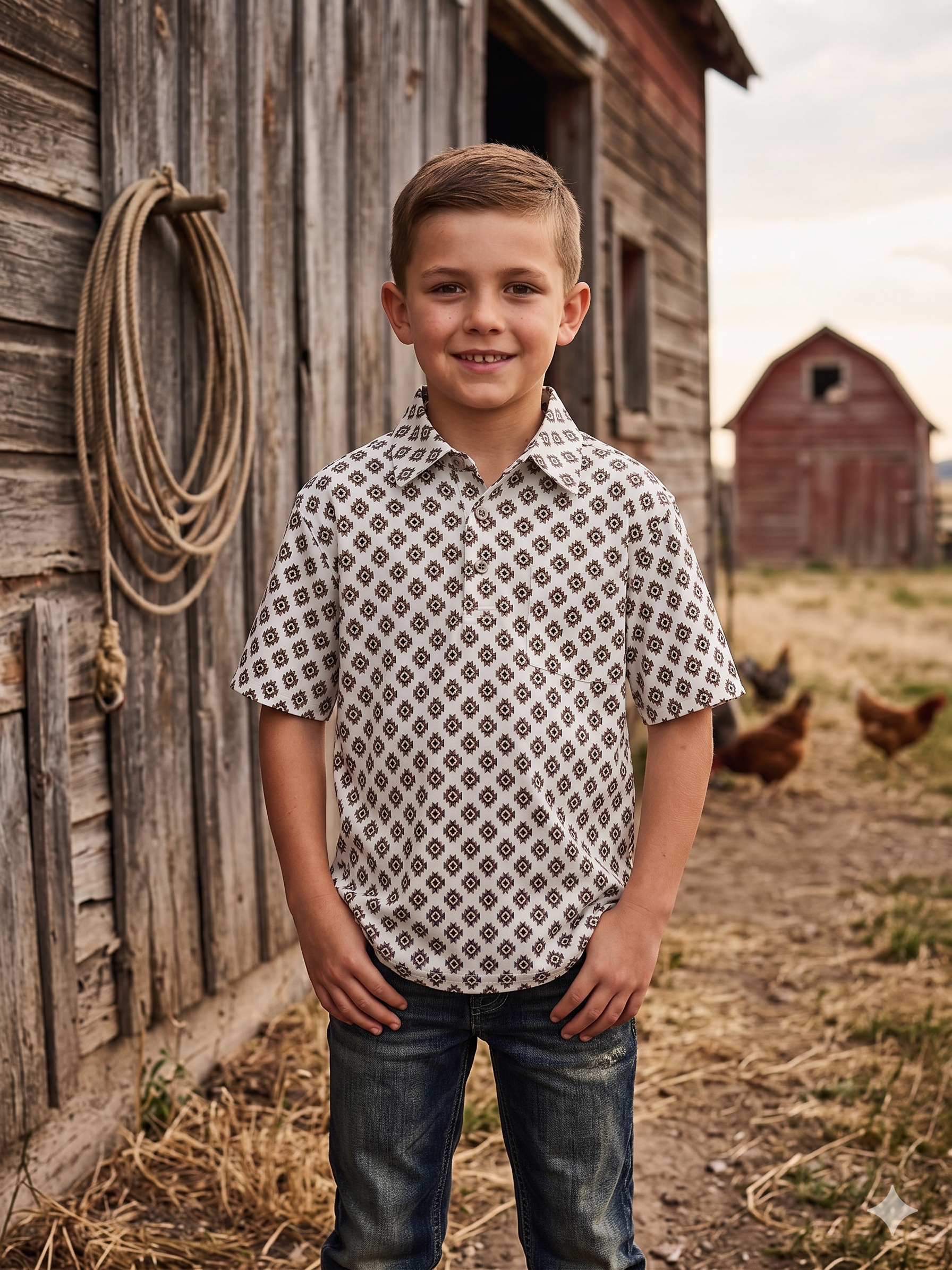 Boys' western polo T-shirts - with snaps Premium Fabric with Stretch