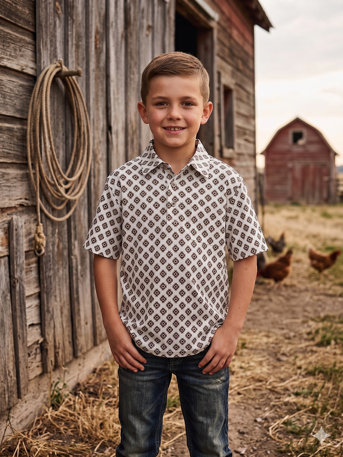 Boys' western polo T-shirts - with snaps Premium Fabric with Stretch