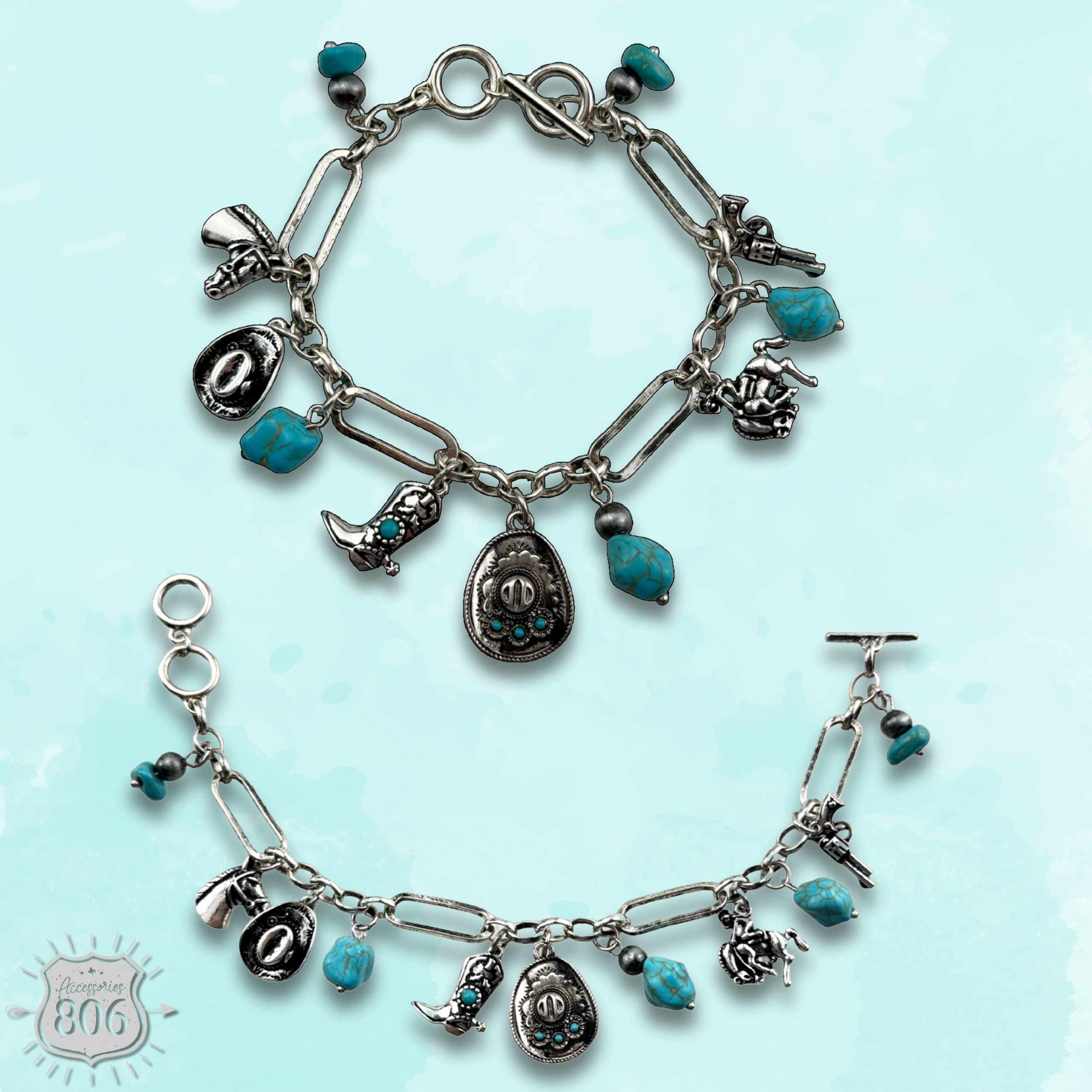 Western style charm bracelet: Turquoise
