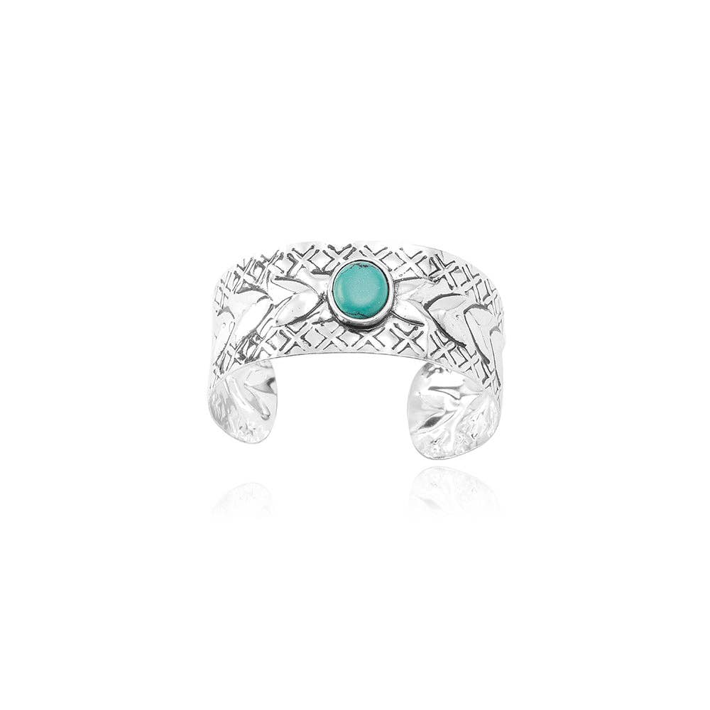 Prairie Winds Silver Turquoise Cuff Bracelet With Hand Stamped Tribal Design