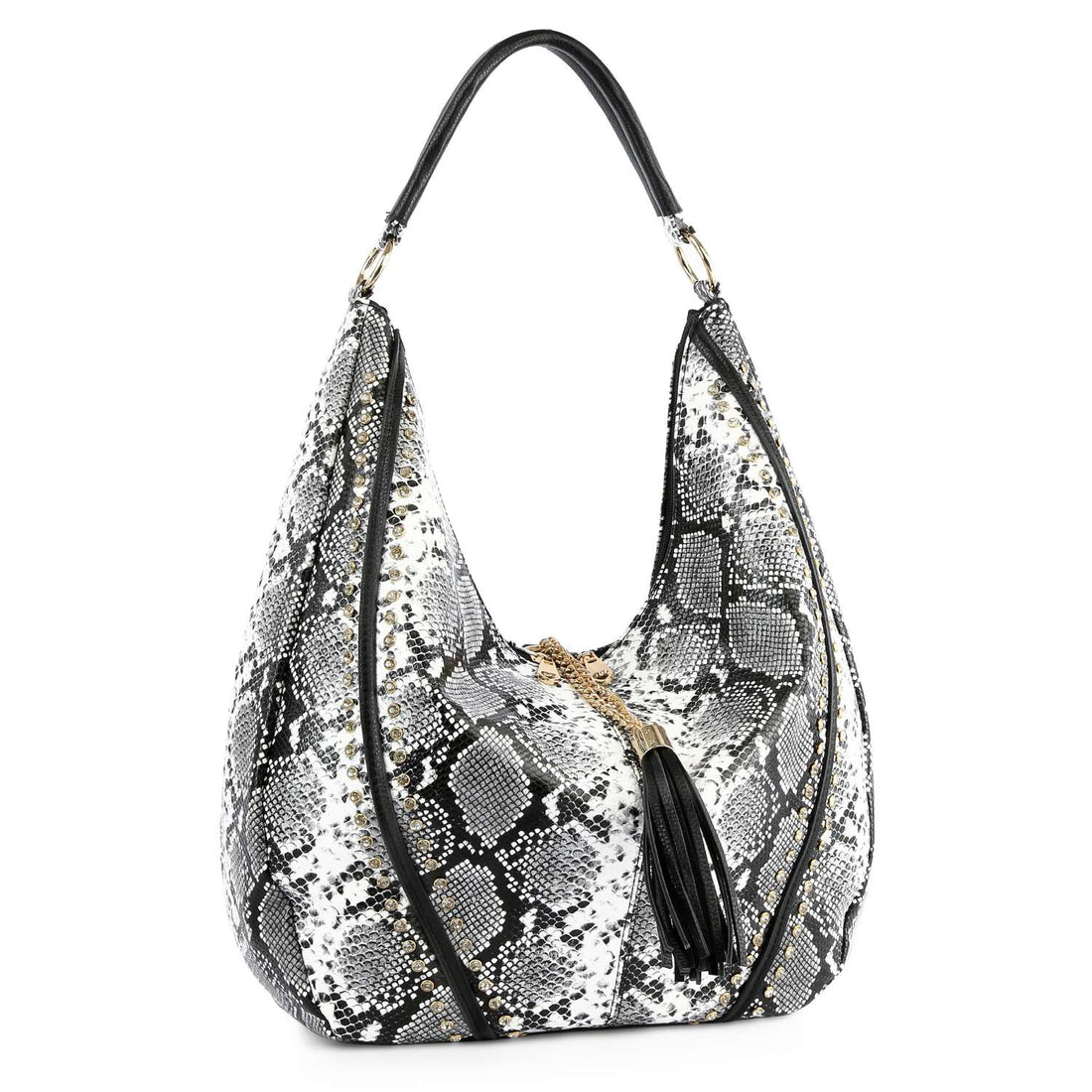 Large Tassel Accented Hobo Handbag: Snake