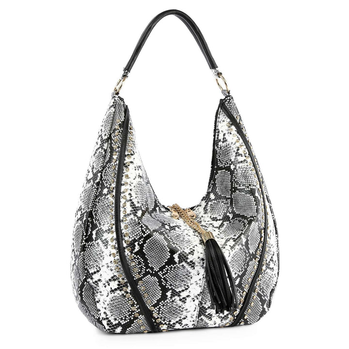 Tassel Accented Hobo Handbag: Snake
